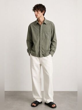 Edition Sage Green Hidden Placket Button-Up Shirt Size 100 Oversized Fit